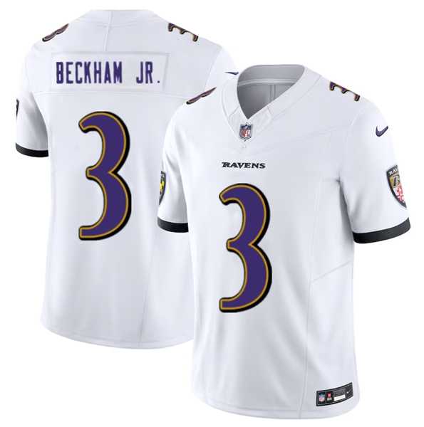 Men & Women & Youth Baltimore Ravens #3 Odell Beckham Jr. White 2023 F.U.S.E. Vapor Untouchable Stitched Jersey